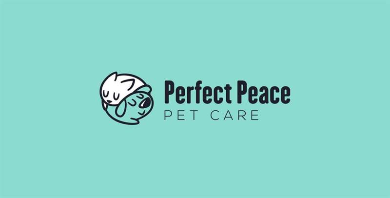 thiết kế logo sáng tạo với con chó và con mèo đang ôm nhau một cách hòa bình