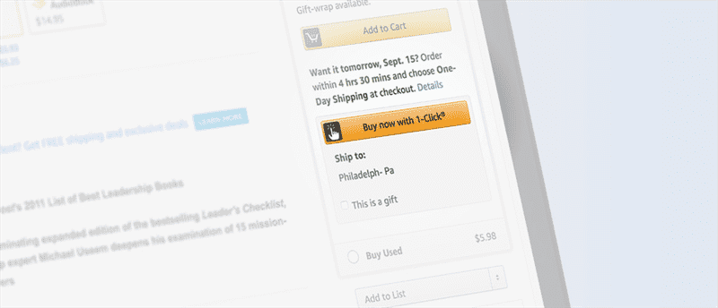 Biểu mẫu đặt hàng trực tuyến có nút 'Mua ngay với 1 lần nhấp' màu cam của Amazon