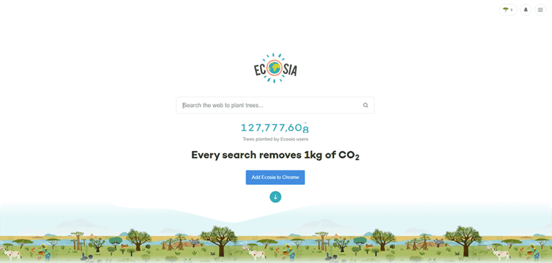 ảnh chụp màn hình của trang tìm kiếm Ecosia