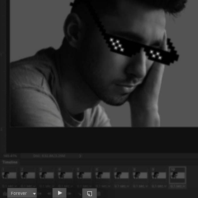 Ảnh chụp màn hình giao diện Photoshop làm nổi bật bảng công cụ của cửa sổ Dòng thời gian