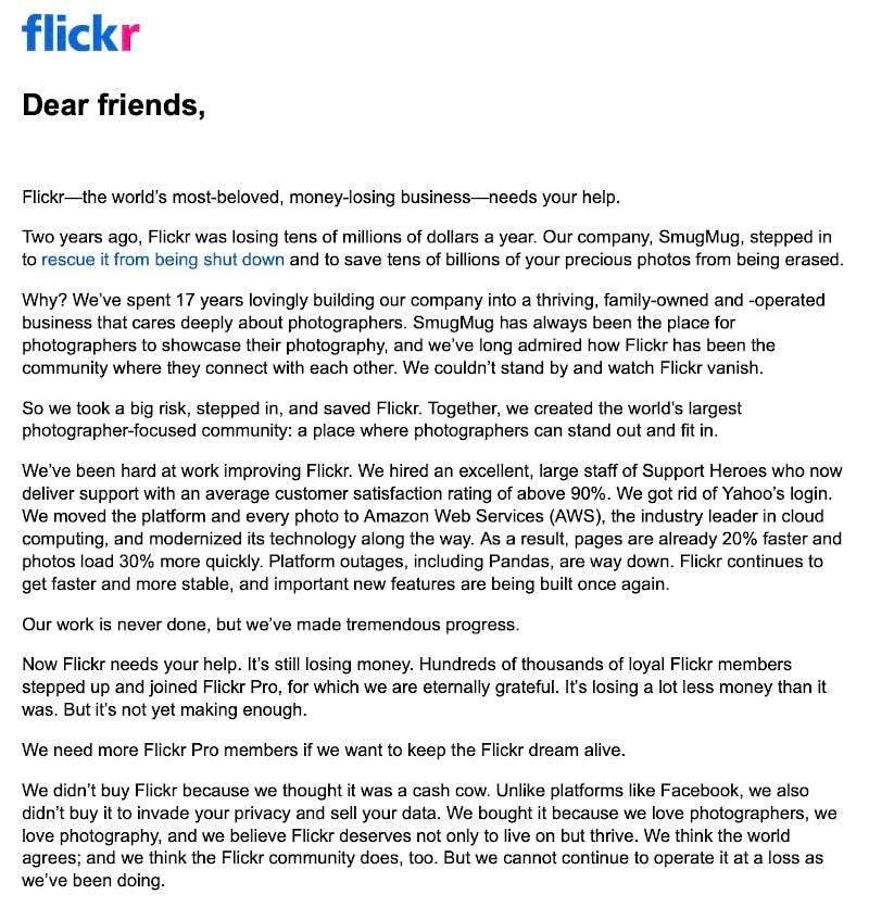 Lời cầu xin trợ giúp của CEO Flickr được gửi trong một bản tin