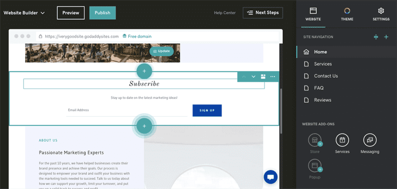 Ví dụ về các nhà xây dựng trang web tốt nhất cho thương mại điện tử: GoDaddy