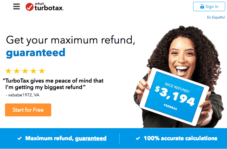 Hình ảnh trang chủ của Turbo Tax