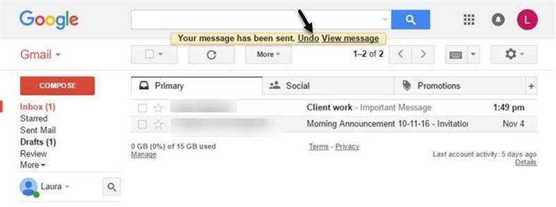 Đánh dấu tùy chọn hoàn tác trong Gmail 