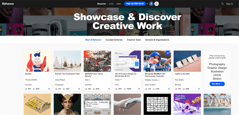Tìm công việc sáng tạo trực tuyến ở đâu: việc làm tự do cho nhà thiết kế 5 Trang chủ Behance