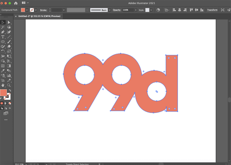 Ảnh chụp màn hình giao diện Adobe Illustrator hiển thị các điểm tạo nên hình dạng