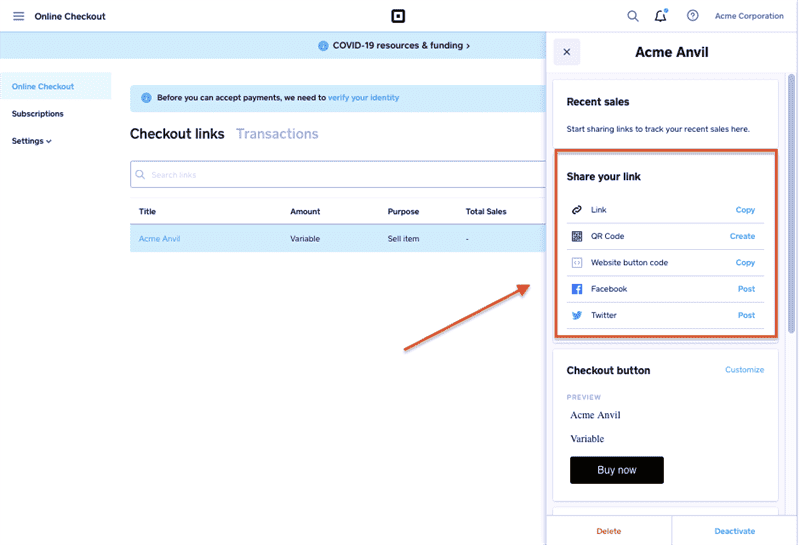 Ảnh chụp màn hình hướng dẫn về cách thiết lập cửa hàng Square Online