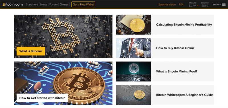 ảnh chụp màn hình từ trang web Bitcoin