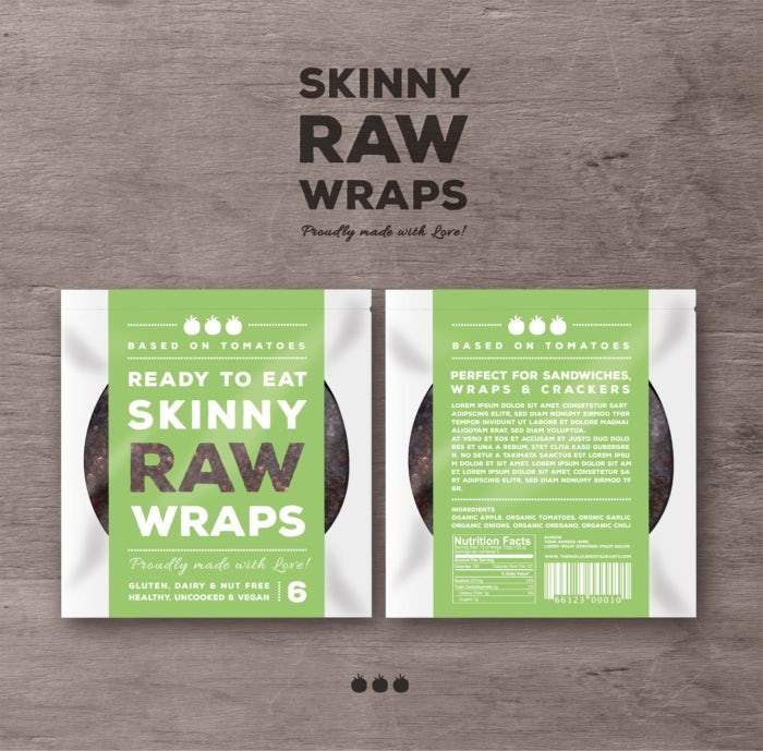 Bao bì màu xanh lá cây, trắng và nâu cho Skinny Raw Wraps