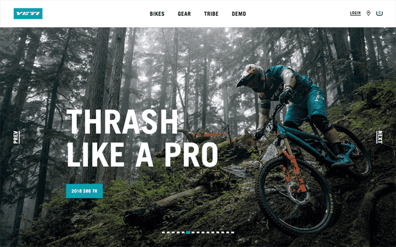 Ảnh chụp màn hình trang web Yeti Cycles