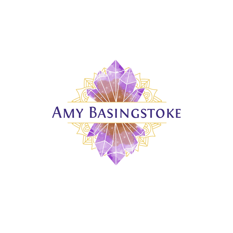 40 logo màu nước đi theo dòng chảy 20 tinh thể màu tím với dòng chữ “Amy Basingstoke”