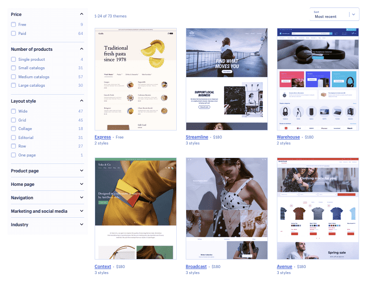 Ảnh chụp màn hình của cửa hàng chủ đề Shopify