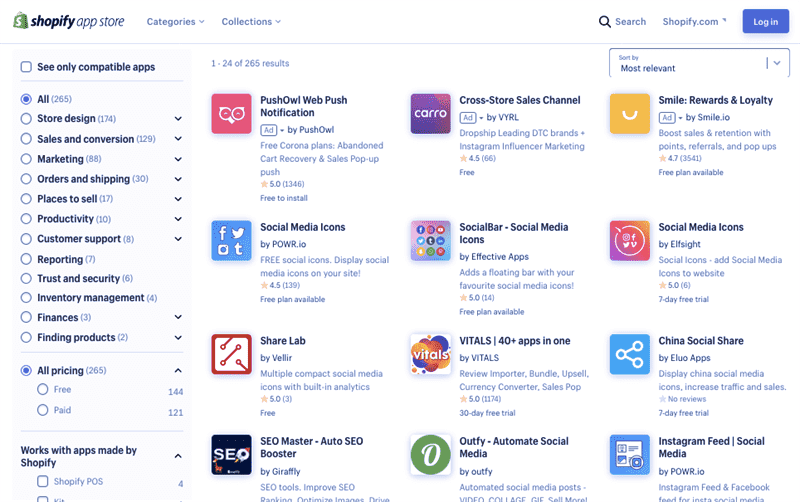 Ảnh chụp màn hình cửa hàng ứng dụng Shopify