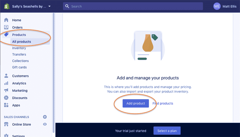 Thêm sản phẩm trong trình chỉnh sửa trình tạo trang web Shopify