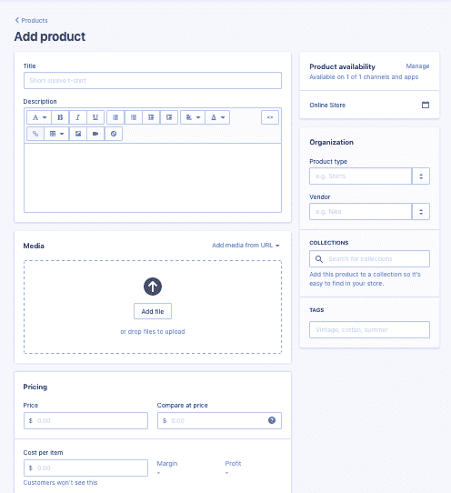 Thêm trang sản phẩm trong trình chỉnh sửa trình tạo trang web Shopify
