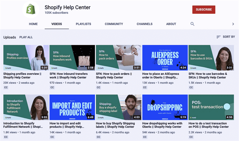 Hướng dẫn về Shopify trên kênh YouTube của Shopify