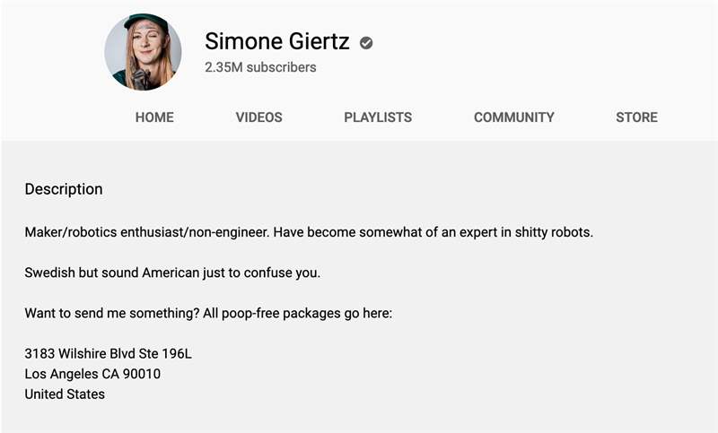 Mô tả kênh Simone Giertz