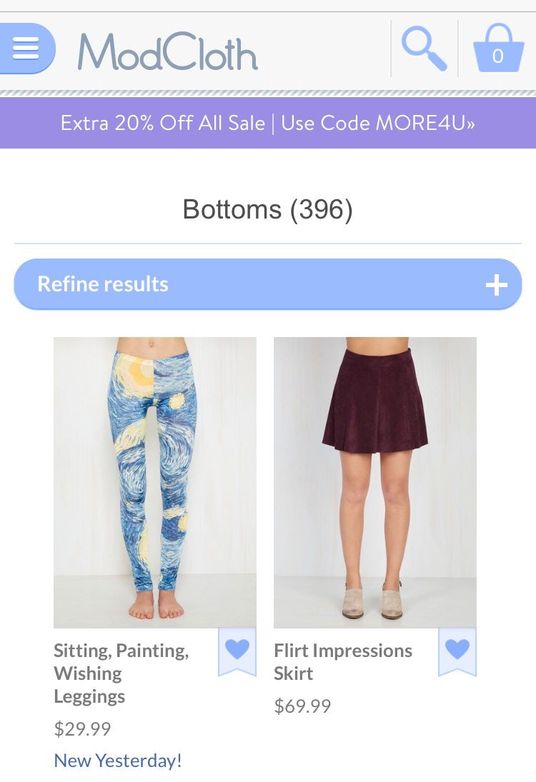 trang web di động modcloth
