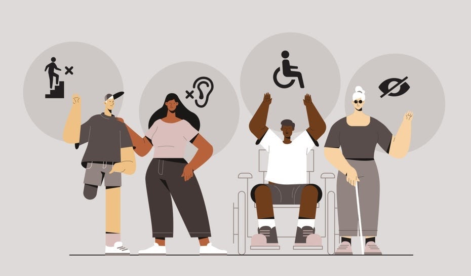 minh họa về người khuyết tật và các biểu tượng hòa nhập