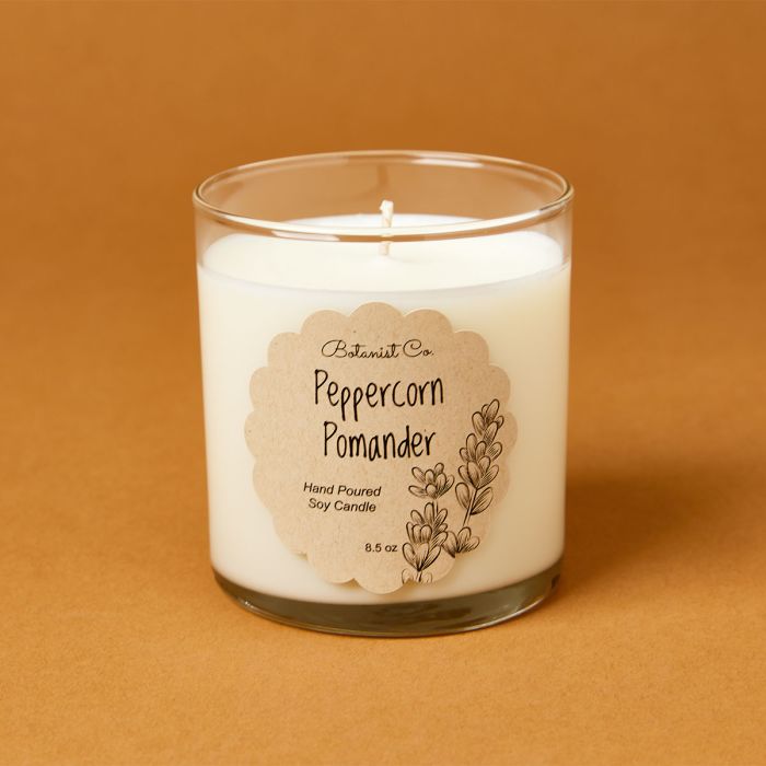 khoa học nến Peppercorn pomander mùi hương nến đặc trưng với nhãn nến avery