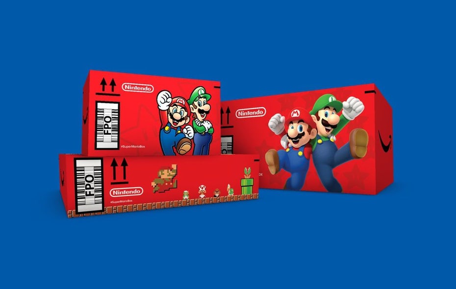 Hộp Amazon mang nhãn hiệu Nintendo có Mario và Luigi