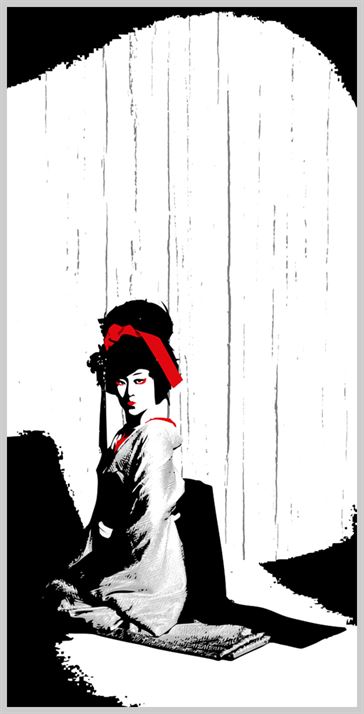 In canvas kỹ thuật số - Geisha quỳ