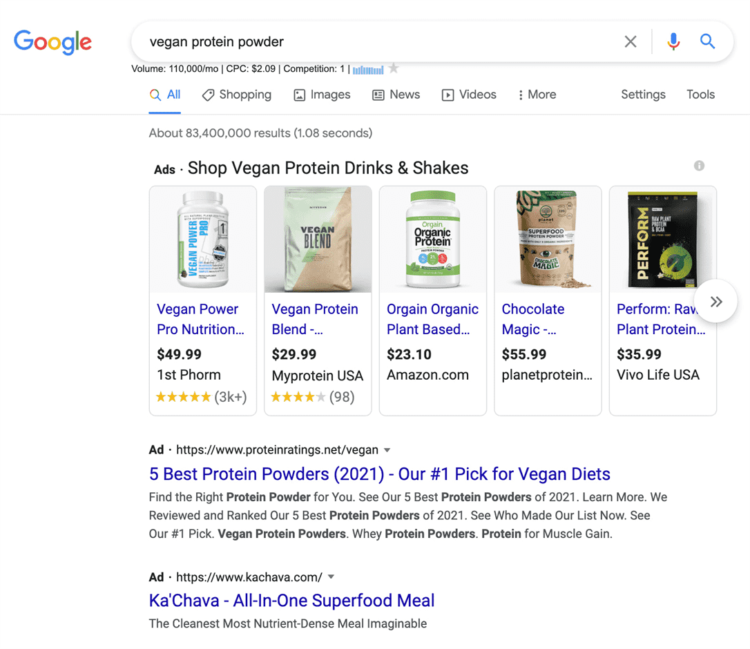 Quảng cáo mua sắm bột protein thuần chay