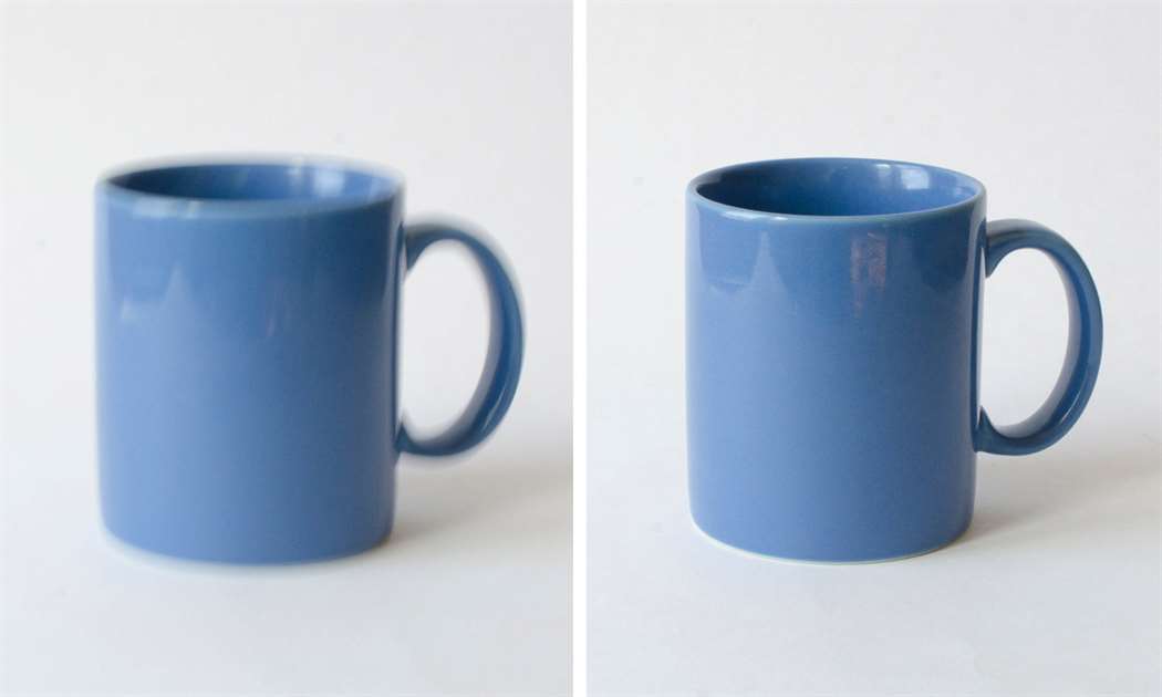 Hai bức ảnh thương mại điện tử về một cốc cà phê. Một cái bị mờ nhiều và cái kia thì không.