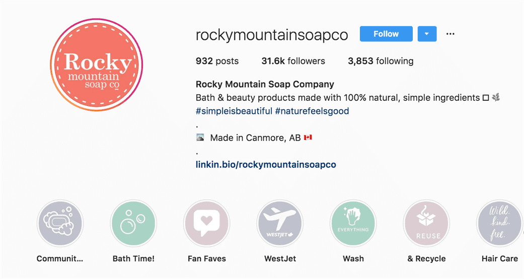 Công ty xà phòng Rocky Mountain Instagram Bio