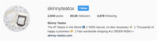 Tiểu sử trên Instagram của Skinny Teatox