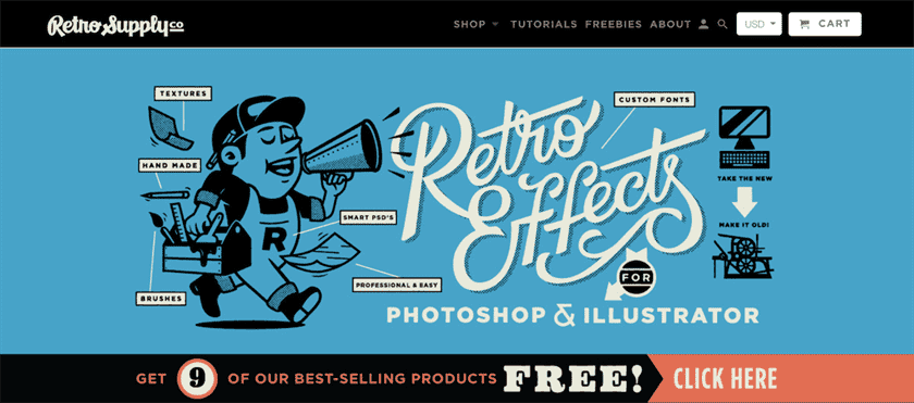 Retro Supply bán các sản phẩm kỹ thuật số cho các nhà thiết kế.