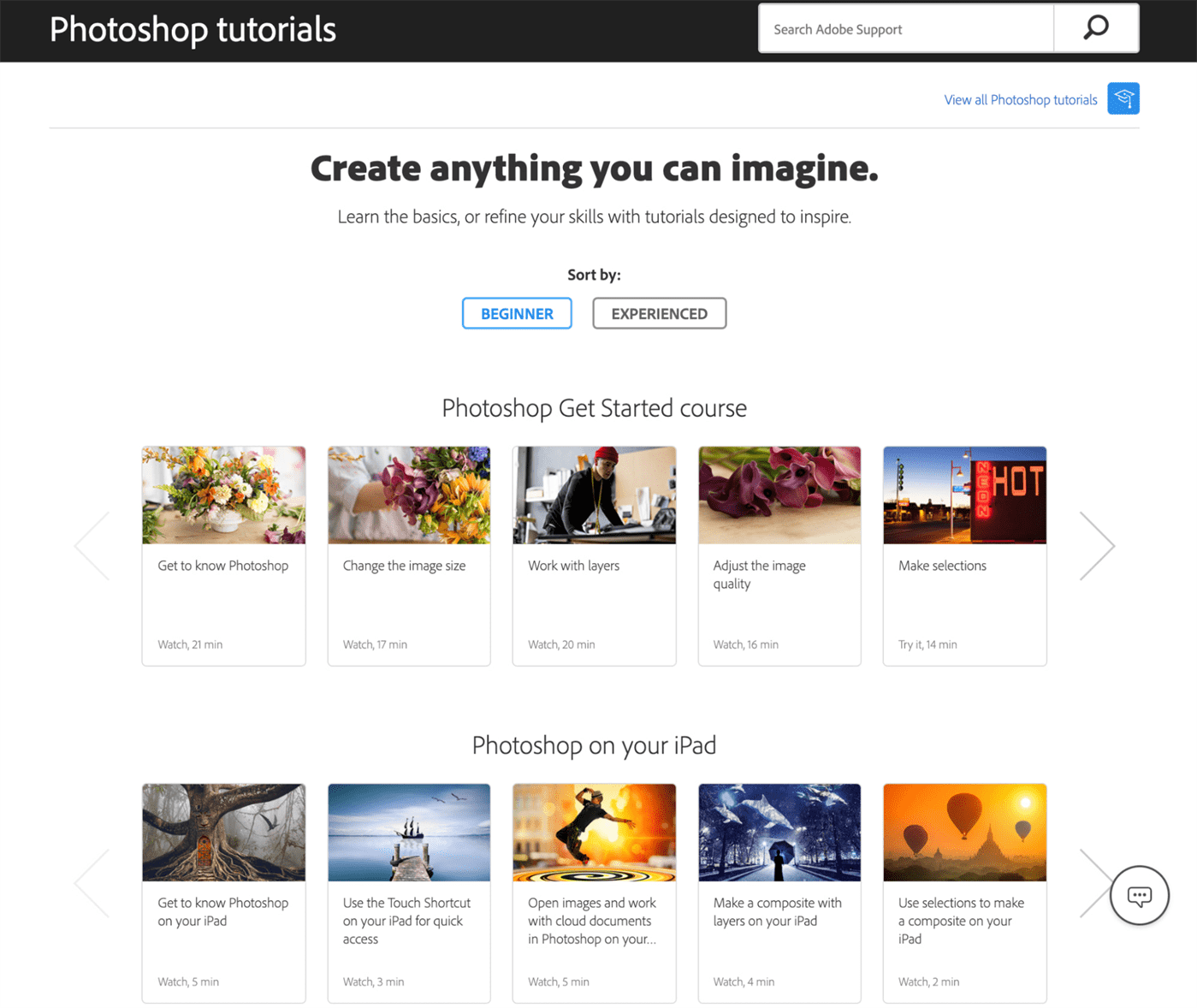 hướng dẫn photoshop của trang web Adobe