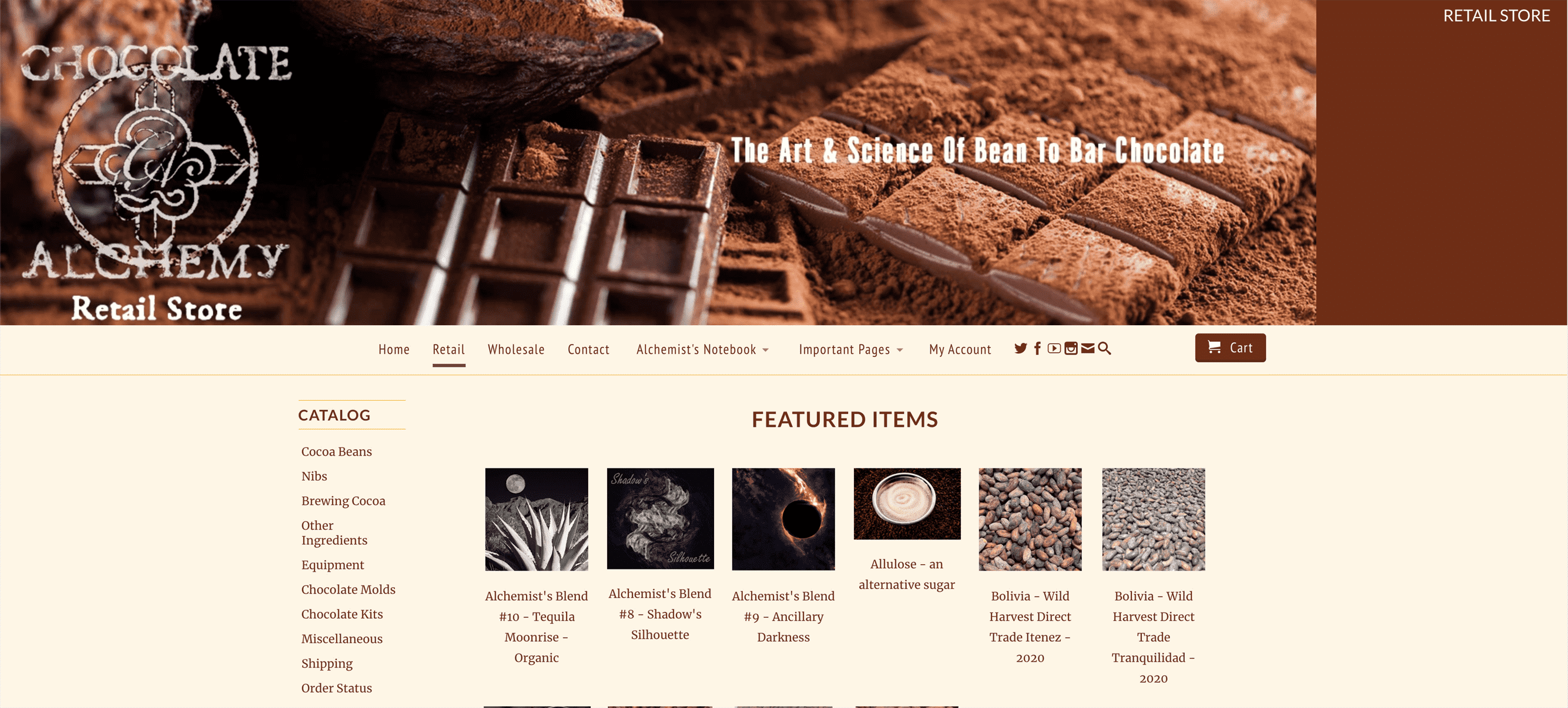 Ảnh chụp màn hình cửa hàng trực tuyến của Chocolate Alchemy.