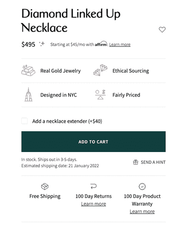 Ảnh chụp màn hình hộp mua trên trang web của Stone and Strand