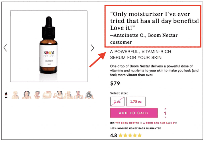 Ảnh chụp màn hình hộp mua được đánh dấu trên cửa hàng trực tuyến BOOM của Cindy Joseph