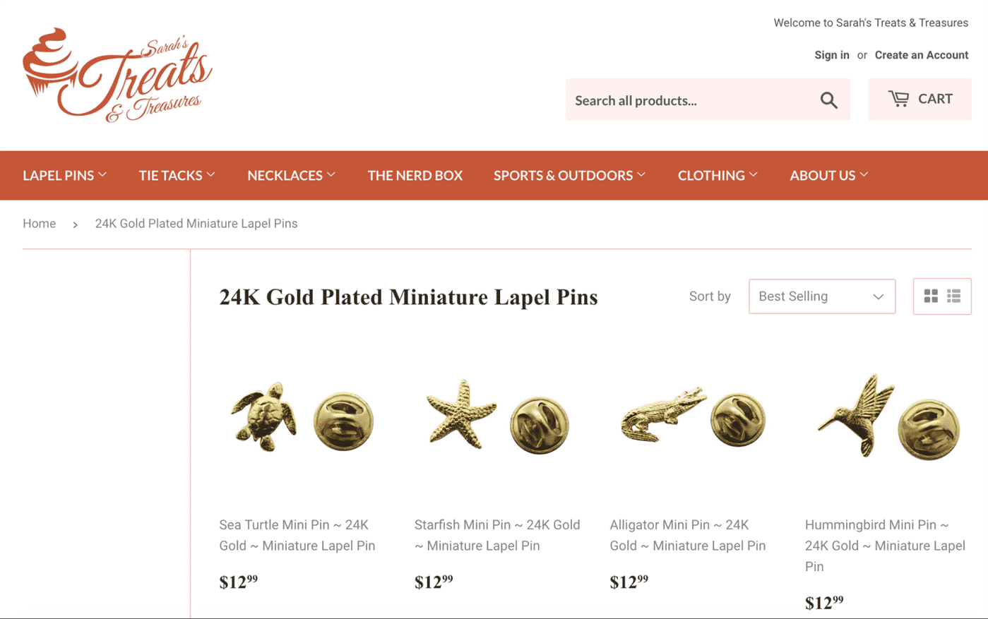 Cửa hàng Shopify của The Treats and Jewelry của Sarah