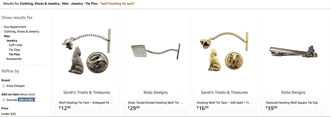 Các biến thể được liệt kê riêng trên Amazon