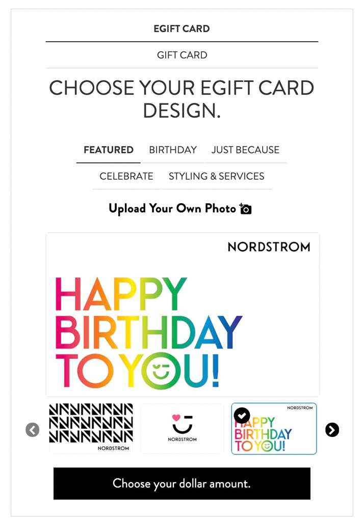 Thẻ eGift được cá nhân hóa của Nordstrom