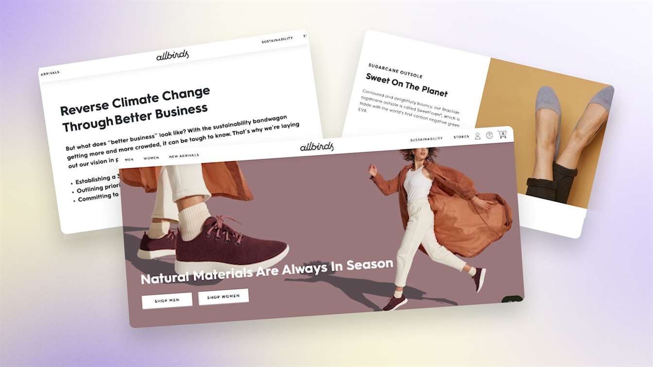 Ba hình ảnh thể hiện sự nhất quán về thương hiệu của Allbirds