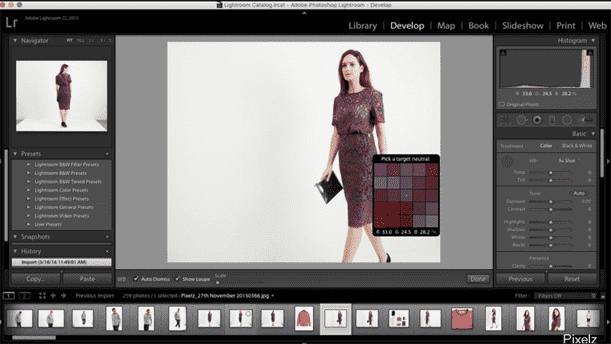 Ảnh chụp màn hình làm việc trong Adobe Lightroom