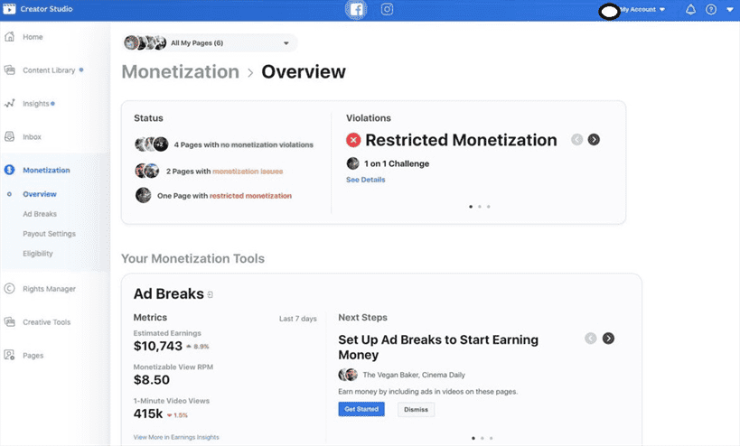 Chụp màn hình quy trình quản trị Facebook trong Creator Studio