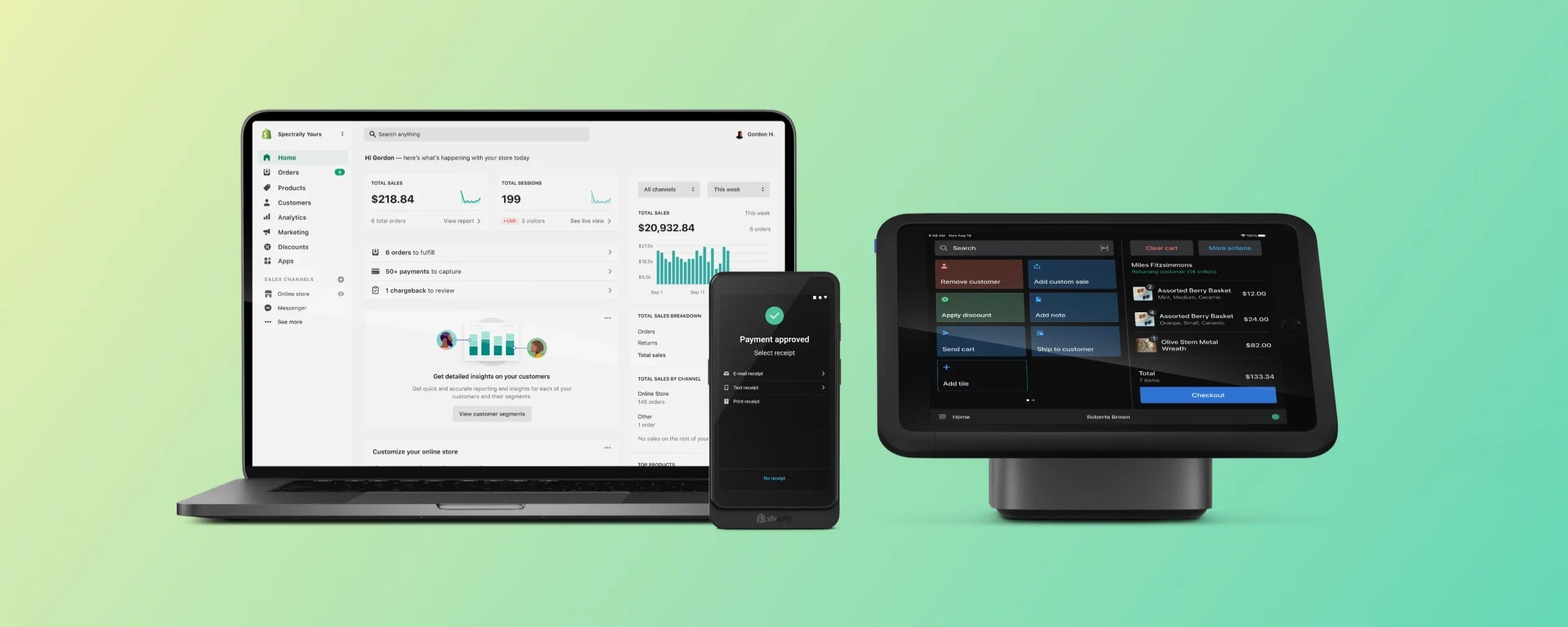 Hình ảnh máy tính bảng, điện thoại thông minh và máy tính để bàn của Shopify POS