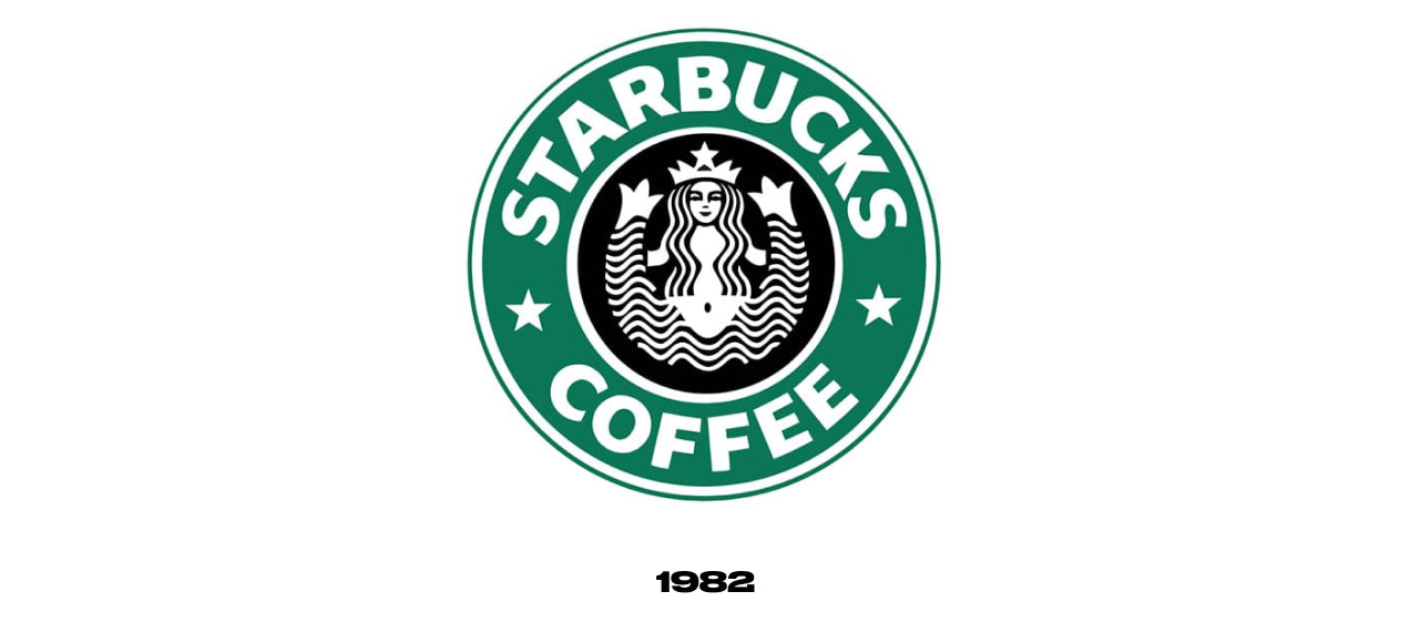 Logo Starbucks từ năm 1982 có phiên bản trừu tượng hơn của còi báo động từ logo trước đó với mái tóc dài của cô ấy hiện đang che đi phần ngực của cô ấy.  Bản vẽ vẫn có màu đen trắng, nhưng bây giờ được bao quanh bởi một vòng tròn màu xanh lá cây với các từ "Cà phê Starbucks".