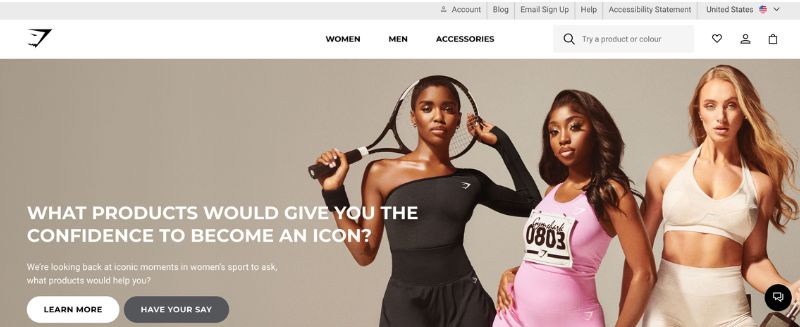 trang chủ trang web, 3 phụ nữ mặc đồ tập luyện, ví dụ về thương hiệu