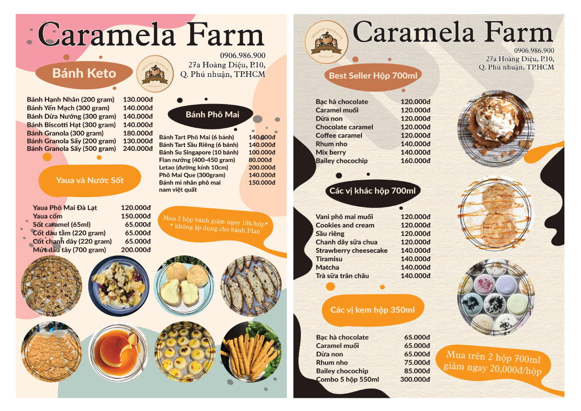 in menu quan kem Caramela